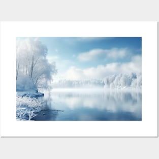 Tranquil Lake In Winter Serene Landscape Posters and Art